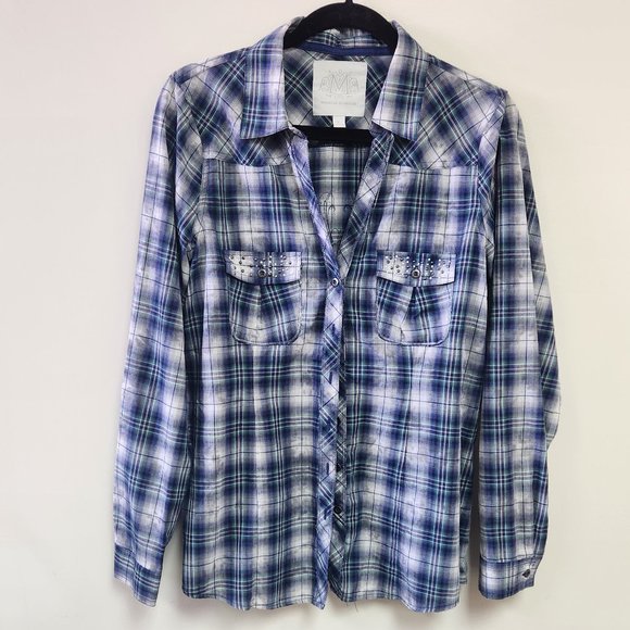 Maurices Premium Women's Large Blue Button Down Shirt - Picture 1 of 5